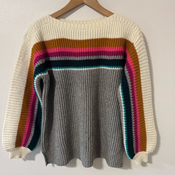Anthropologie Sophie Ribbed Sweater Rainbow Stripe Chunky Knit-Small - Picture 2 of 11
